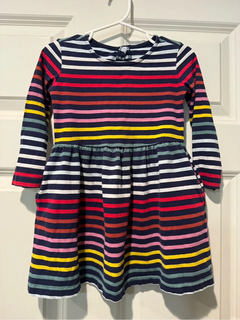 Primary Multicolor Striped Long Sleeve Dress - Navy, Pink, Yellow, Red